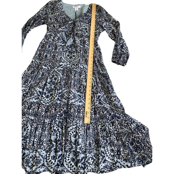 NWT Lucky Brand Tiered Bohemian Maxi Dress Blue Women’s Button Down Tie Waist S - Picture 6 of 13